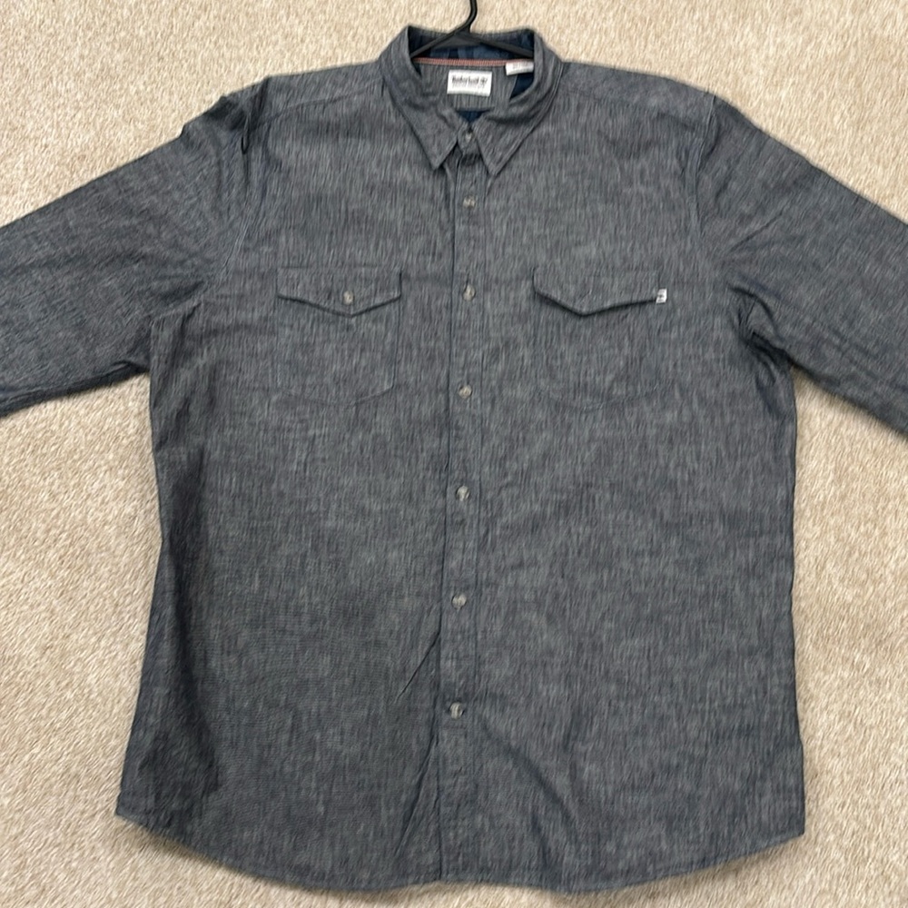 Timberland Long Sleeve Buttoned Collar Shirt, Gray Size XXL -Nice Thick Material